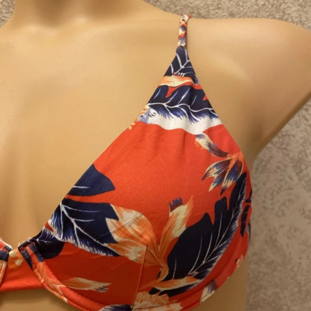 ASOS Coral and Navy Floral Bikini Top